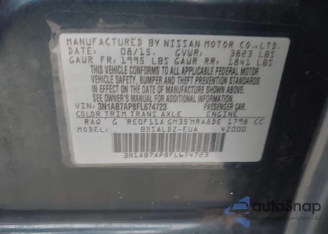2015 Nissan Sentra S/Sv/Sr/Sl from USA, damaged, VIN 3N1AB7AP8FL674723